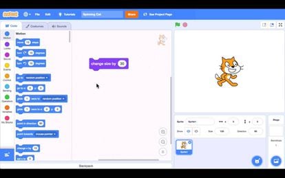 Interfaz de Scratch, la plataforma para aprender a programar desarrollada por el MIT