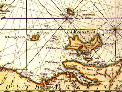 Antiguo mapa británico de la isla Margarita, en Venezuela.
