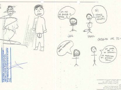 Dibujos que forman parte de la investigación policial sobre el presunto parricidio inducido por una joven en Vilanova i la Geltrú (Barcelona).