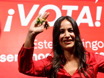 La candidata de Ciudadanos a la alcaldía de Madrid, Begoña Villacís, durante el acto de cierre de campaña electoral celebrado este viernes en Madrid.