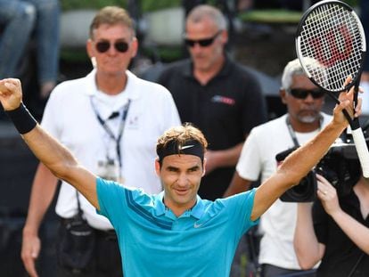 Roger Federer, tras derrotar al australiano Nick Kyrgios en las semifinales de Stuttgart este sábado.