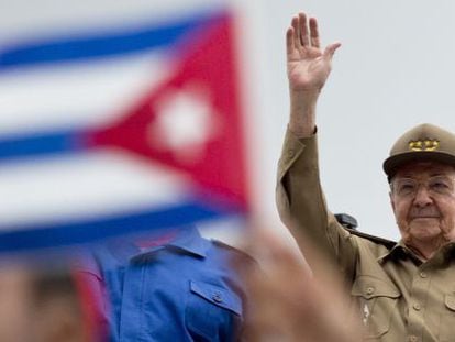 Ra&uacute;l Castro el 1 de mayo en La Habana. 