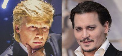 Es más sencillo adivinar que el de la izquierda es Donald Trump que Johnny Depp. Pero sí, lo es. Aunque el actor se haya puesto en la piel de cientos de personajes diversos, este es de los que aparece más irreconocible. Se caracterizó así para la parodia 'Donald Trump's The Art of the Deal: The Movie' (2016).