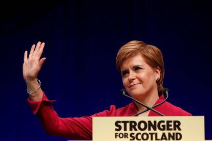 Nicola Sturgeon, durante su intervención de hoy en el congreso de su partido en Aberdeen.