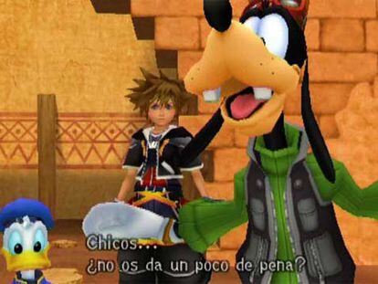 Donald, Sora y Goofy unen sus fuerzas en <i>Kingdom Hearts 2</i>.