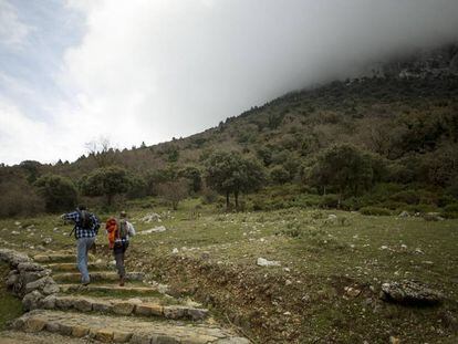 Dos senderistas por uno de los caminos autorizados del Parque Natural de la Sierra de Grazalema.