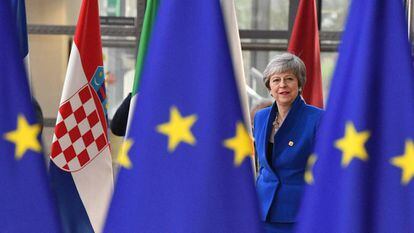 La primera ministra británica, Theresa May, a su llegada al consejo europeo en Bruselas.