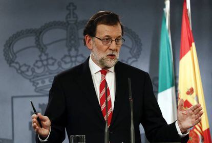 El presidente del Gobierno, Mariano Rajoy, durante la rueda de prensa ofrecida junto al primer ministro de Italia, Paolo Gentiloni.