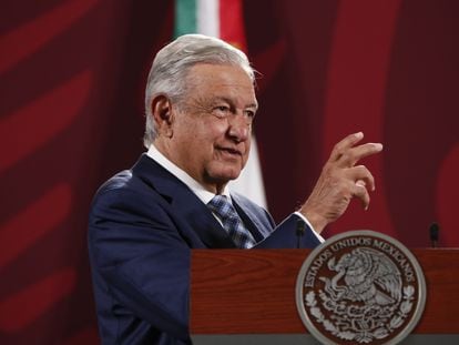 El presidente de México, Andrés Manuel López Obrador, en su conferencia de este jueves.