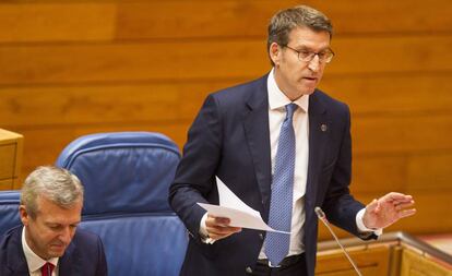 Feijóo, durante el pleno de esta semana en el Parlamento gallego.