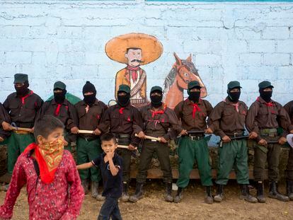 Integrantes del EZLN en la localidad de La Garrucha, en Chiapas, en una imagen de archivo.