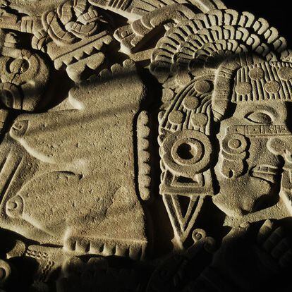 Detalle del monolito de la diosa Coyolxauhqui.