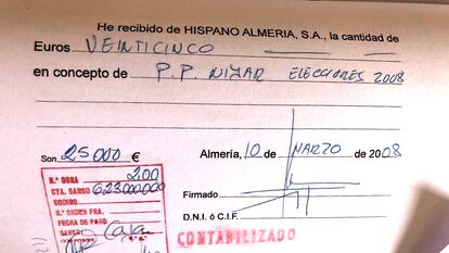 Recibí de Hispano-Almería al Ayuntamiento de Níjar en concepto de "Elecciones 2008".