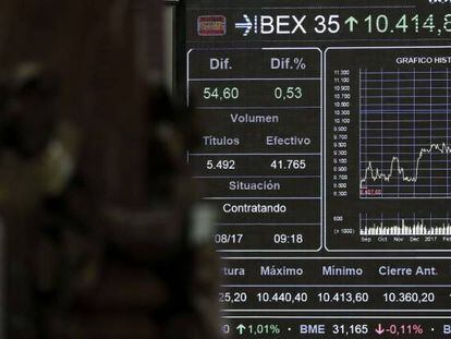 Una pantalla reflejando la evolución del Ibex