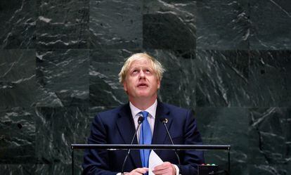 Boris Johnson, primer ministro británico, interviene en la Asamblea General de la ONU de Nueva York, este miércoles.
