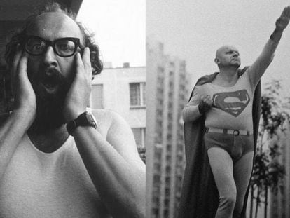 A la izquierda Július Koller, 'U.F.O.-NAUT J.K (U.F.O.)', 1982 y a la derecha, Tomislav Gotovac, 'Superman', 1984.