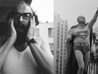 A la izquierda Július Koller, 'U.F.O.-NAUT J.K (U.F.O.)', 1982 y a la derecha, Tomislav Gotovac, 'Superman', 1984.