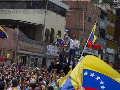 Juan Guaidó este domingo durante un acto en La Guaria, Venezuela.