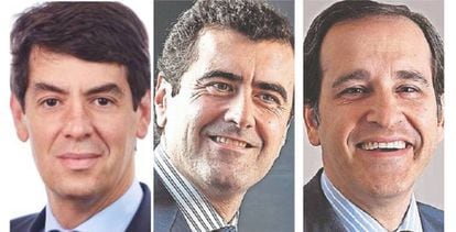 Iñaki Cobo, responsable de KKR en España; Jorge Quemada, responsable de Iberia en Cinven; Javier de Jaime, ‘managing partner’ de CVC en España.