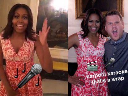 La primera dama de EE UU publica varios vídeos de su agenda en un día, que incluye grabar un ‘Carpool Karaoke’ con James Corden