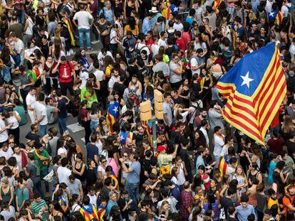 Concentración en Barcelona durante la jornada de huelga de este martes.