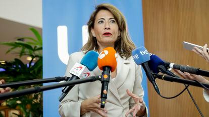 La ministra de Transporte en funciones, Raquel Sánchez, en Bruselas el martes.