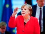 German Chancellor Angela Merkel attends the weekly cabinet meeting, as the spread of the new coronavirus disease (COVID-19) continues, in Berlin, Germany, May 6, 2020. (Photo by HANNIBAL HANSCHKE / POOL / AFP)