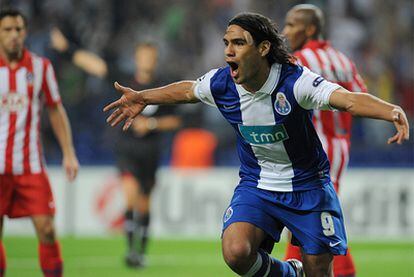 Falcao celebra un gol durante un partido de 'Champions' frente al Atlético.