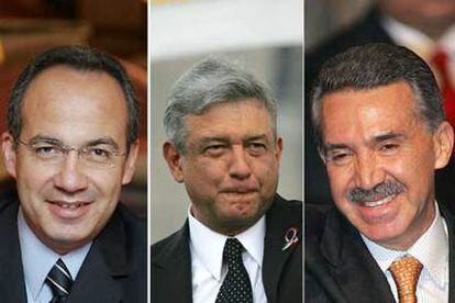 De izquierda a derecha, Felipe Calderón (PAN), Andrés Manuel López Obrador (PRD) y Roberto Madrazo (PRI).