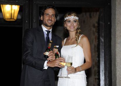 Feliciano López y Alba Carrillo, durante el día de su boda, en 2015. 