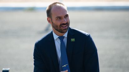 El diputado Eduardo Bolsonaro, hijo del presidente de Brasil, durante la celebración de la independencia en Brasilia, el 7 de septiembre.