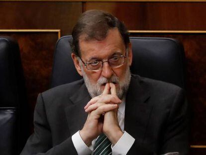 El presidente del Gobierno, Mariano Rajoy, durante la sesión de control al Gobierno hoy en el Congreso de los Diputados.