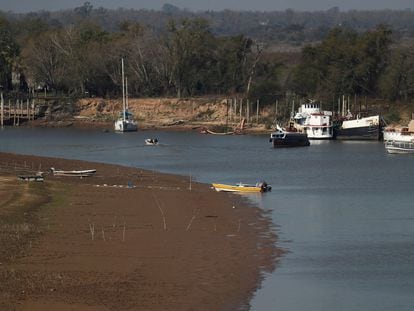 Barcos en el río Paraná a la altura de Rosario.