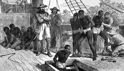 Il·lustració de la portada del llibre 'Negreros y esclavos'.