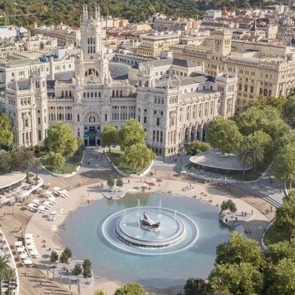 La ‘nueva’ plaza de Cibeles de Madrid: sin coches y con un lago artificial