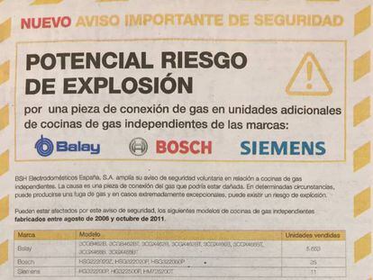 Balay, Bosch y Siemens alertan de riesgo de explosión en cocinas de gas