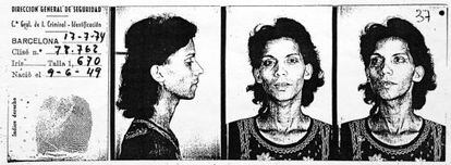 Fotos de la ficha policial de Silvia, una mujer transexual detenida por peligrosidad social en 1974.