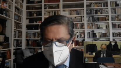 Federico Trillo, durante su declaración por videoconferencia en el caso de la caja b del PP, este jueves.