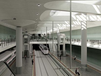 Recreación de los futuros andenes y vías de la estación pasante de Atocha, en Madrid.