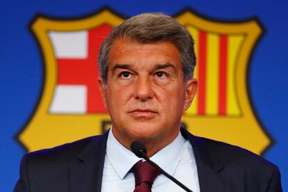 Joan Laporta, during a press conference.