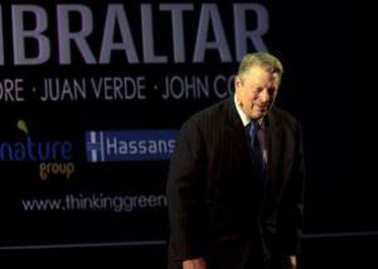 El exvicepresidente estadounidense y Premio Nobel de la Paz Al Gore, activista medioambiental contra el cambio climático, durante la conferencia qua ha ofrecido en Gibraltar en el seminario "Thinking Green" (Pensando verde).