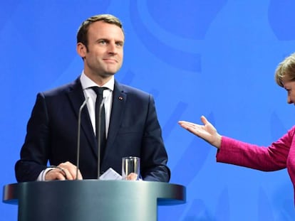 La canciller alemana, Angela Merkel, y Emmanuel Macron, hoy en Berl&iacute;n.