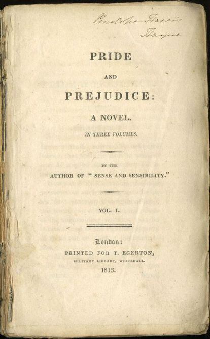 Primera edición de 'Orgullo y prejuicio', de Jane Austen. Fue publicada el 28 de enero de 1813.