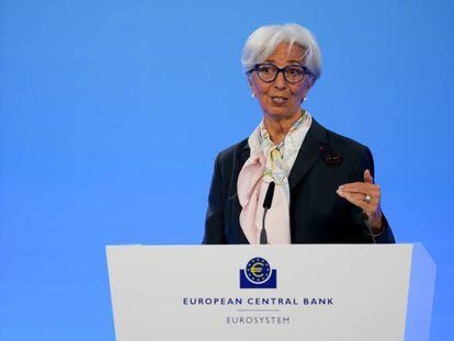 Lagarde, presidenta del BCE, durante una comparecencia en Fráncfort.