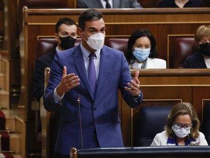El presidente del Gobierno, Pedro Sánchez, este miércoles, en el Congreso.