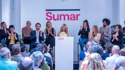 Yolanda Díaz, durante la declaración, este sábado.