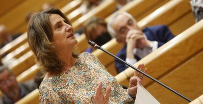 Teresa Ribera, vicepresidenta para la Transición Ecológica, ayer en el Senado.