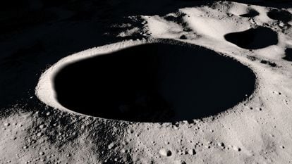 Visualización del cráter Skackleton, en el polo Sur de la Luna