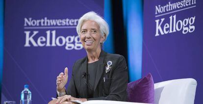 Chistine Lagarde en un encuentro con estudiantes en la Universidad Kellogg