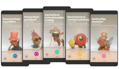 Las cinco ‘personalidades’ de Obotti, el chatbot de la Biblioteca Central Oodi (Helsinki). Headai